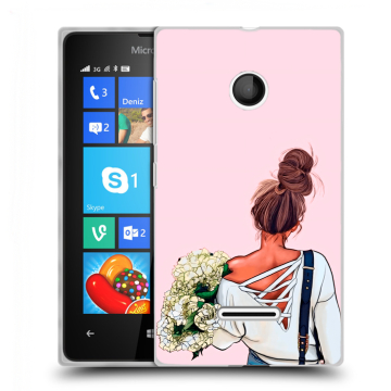 Пластиковый чехол на Microsoft Lumia 435 с принтом Девушка и букет Пластиковый чехол на Microsoft Lumia 435 с принтом Девушка и букет