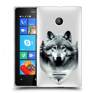 Пластиковый чехол на Microsoft Lumia 435 с принтом Волк в лесу Пластиковый чехол на Microsoft Lumia 435 с принтом Волк в лесу