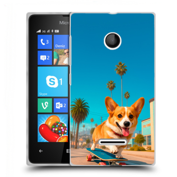 Пластиковый чехол на Microsoft Lumia 435 с принтом Корги на скейте Пластиковый чехол на Microsoft Lumia 435 с принтом Корги на скейте