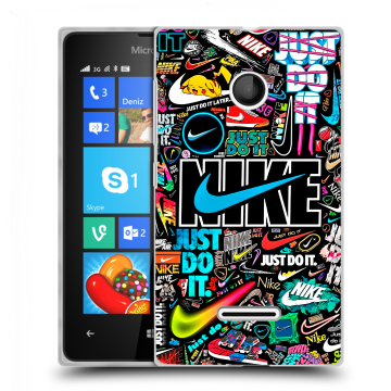 Пластиковый чехол на Microsoft Lumia 435 с принтом найк nike черный