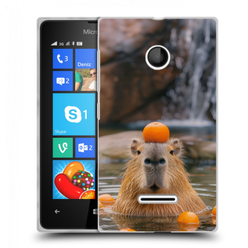Пластиковый чехол на Microsoft Lumia 435 с принтом Капибара с апельсином Пластиковый чехол на Microsoft Lumia 435 с принтом Капибара с апельсином