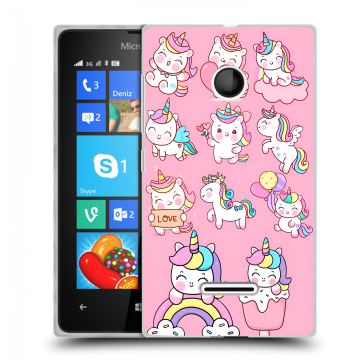 Пластиковый чехол на Microsoft Lumia 435 с принтом Единороги и радуга Пластиковый чехол на Microsoft Lumia 435 с принтом Единороги и радуга