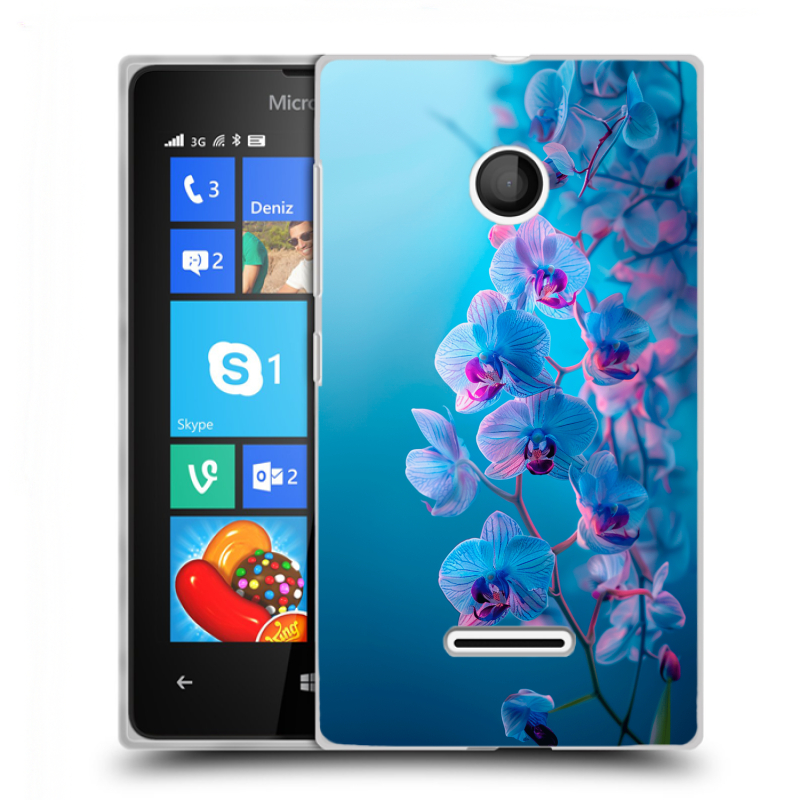 Пластиковый чехол на Microsoft Lumia 435 с принтом голубые орхидеи Пластиковый чехол на Microsoft Lumia 435 с принтом голубые орхидеи