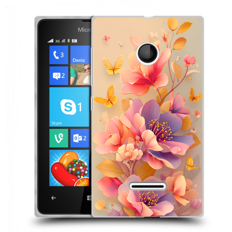 Пластиковый чехол на Microsoft Lumia 435 с принтом Цветы и бабочки Пластиковый чехол на Microsoft Lumia 435 с принтом Цветы и бабочки