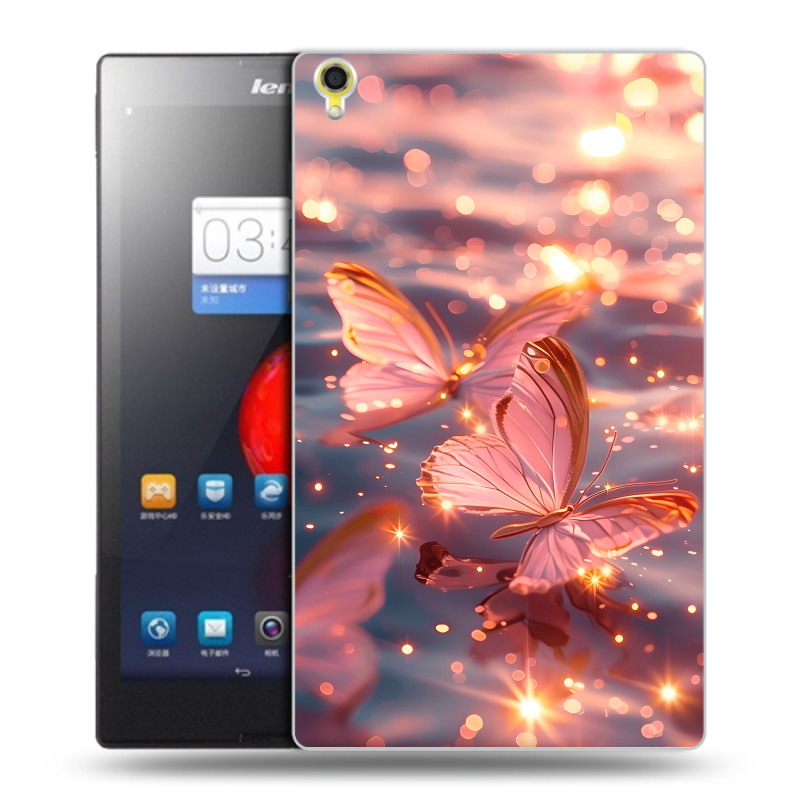 Силиконовый чехол на Lenovo Tab S8 с принтом бабочки розовые Силиконовый чехол на Lenovo Tab S8 с принтом бабочки розовые