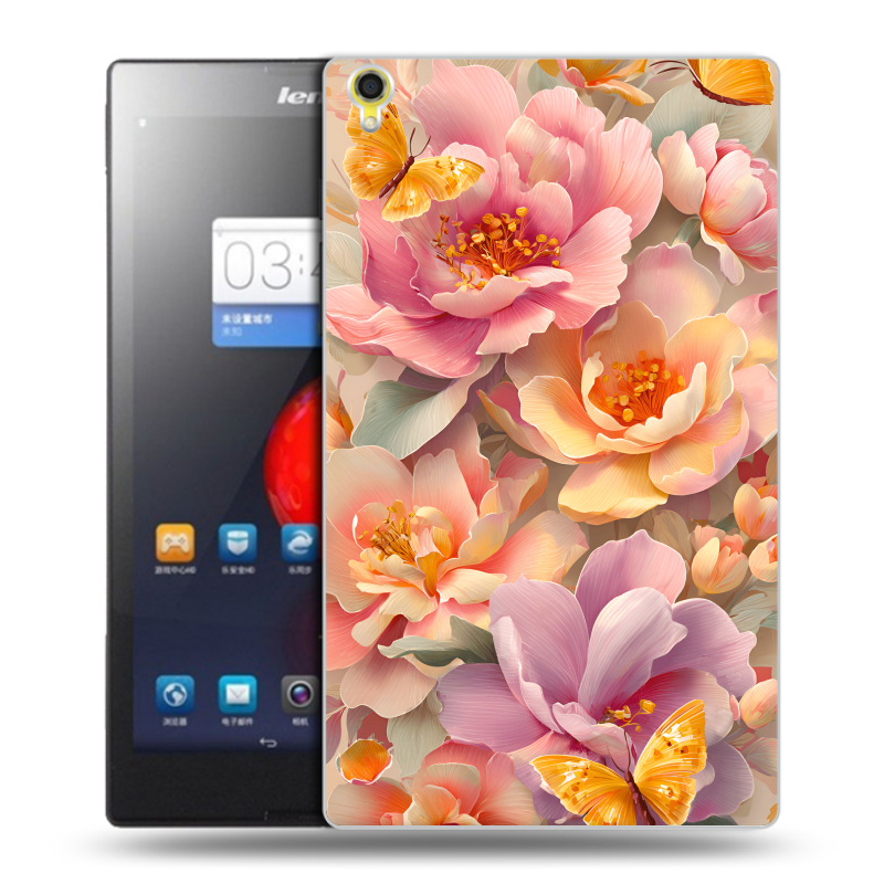 Силиконовый чехол на Lenovo Tab S8 с принтом Цветы и бабочки Силиконовый чехол на Lenovo Tab S8 с принтом Цветы и бабочки