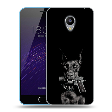 Пластиковый чехол на Meizu M1 с принтом Доберман и пистолет