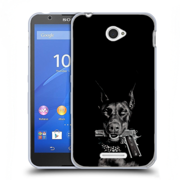 Пластиковый чехол на Sony Xperia E4 с принтом Доберман и пистолет