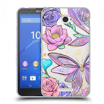 Пластиковый чехол на Sony Xperia E4 с принтом Бабочки и цветы Пластиковый чехол на Sony Xperia E4 с принтом Бабочки и цветы