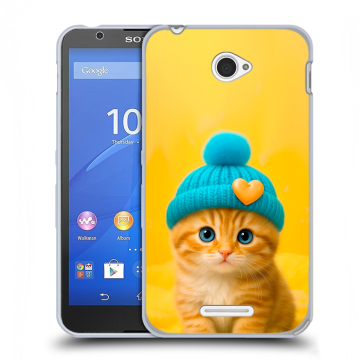 Пластиковый чехол на Sony Xperia E4 с принтом Котенок в шапке