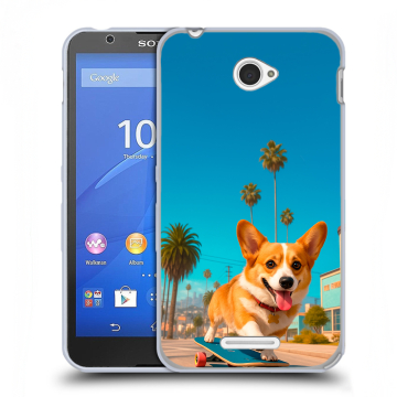 Пластиковый чехол на Sony Xperia E4 с принтом Корги на скейте Пластиковый чехол на Sony Xperia E4 с принтом Корги на скейте