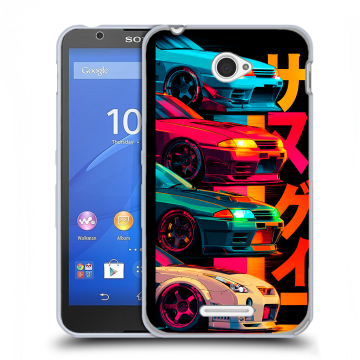 Пластиковый чехол на Sony Xperia E4 с принтом Гоночные машины Пластиковый чехол на Sony Xperia E4 с принтом Гоночные машины