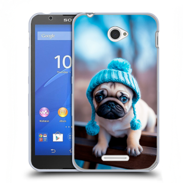 Пластиковый чехол на Sony Xperia E4 с принтом Мопс в шапке Пластиковый чехол на Sony Xperia E4 с принтом Мопс в шапке