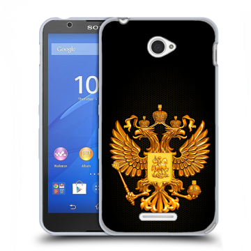 Пластиковый чехол на Sony Xperia E4 с принтом Герб России желтый Пластиковый чехол на Sony Xperia E4 с принтом Герб России желтый