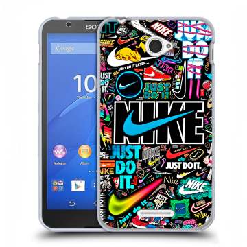 Пластиковый чехол на Sony Xperia E4 с принтом найк nike черный