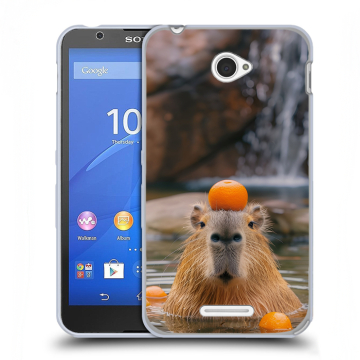 Пластиковый чехол на Sony Xperia E4 с принтом Капибара с апельсином