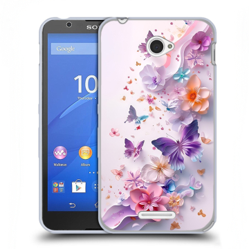 Пластиковый чехол на Sony Xperia E4 с принтом цветы бабочки