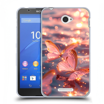 Пластиковый чехол на Sony Xperia E4 с принтом бабочки розовые Пластиковый чехол на Sony Xperia E4 с принтом бабочки розовые