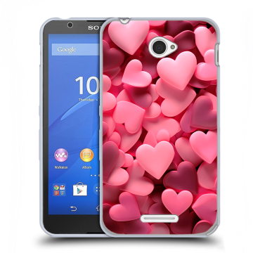 Пластиковый чехол на Sony Xperia E4 с принтом розовые сердечки Пластиковый чехол на Sony Xperia E4 с принтом розовые сердечки