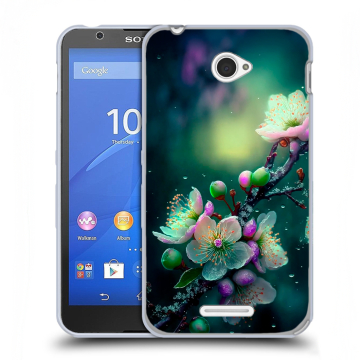 Пластиковый чехол на Sony Xperia E4 с принтом Цветы и мрамор