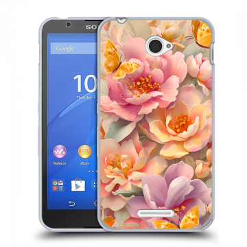 Пластиковый чехол на Sony Xperia E4 с принтом Цветы и бабочки Пластиковый чехол на Sony Xperia E4 с принтом Цветы и бабочки