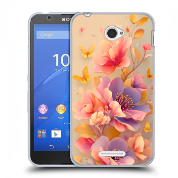 Пластиковый чехол на Sony Xperia E4 с принтом Цветы и бабочки Пластиковый чехол на Sony Xperia E4 с принтом Цветы и бабочки