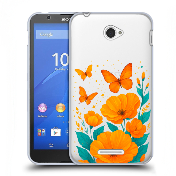 Пластиковый чехол на Sony Xperia E4 с принтом цветы бабочки Пластиковый чехол на Sony Xperia E4 с принтом цветы бабочки
