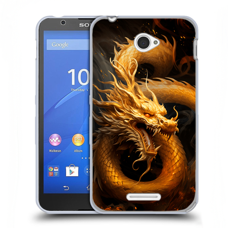 Пластиковый чехол на Sony Xperia E4 с принтом Золотой дракон Пластиковый чехол на Sony Xperia E4 с принтом Золотой дракон
