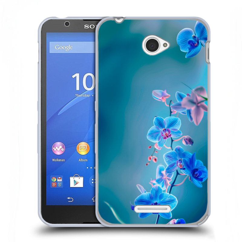 Пластиковый чехол на Sony Xperia E4 с принтом Голубые цветы Пластиковый чехол на Sony Xperia E4 с принтом Голубые цветы