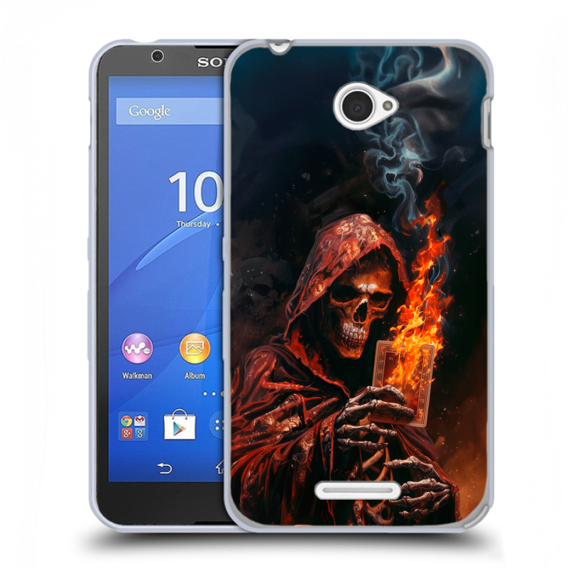 Пластиковый чехол на Sony Xperia E4 с принтом Скелет и карты Пластиковый чехол на Sony Xperia E4 с принтом Скелет и карты