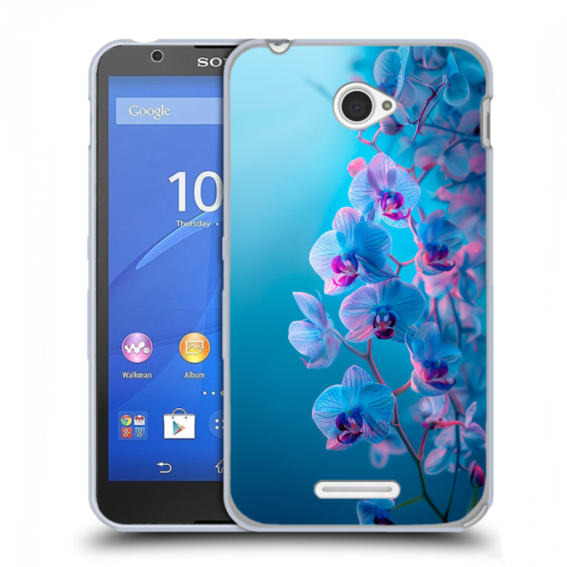 Пластиковый чехол на Sony Xperia E4 с принтом голубые орхидеи Пластиковый чехол на Sony Xperia E4 с принтом голубые орхидеи