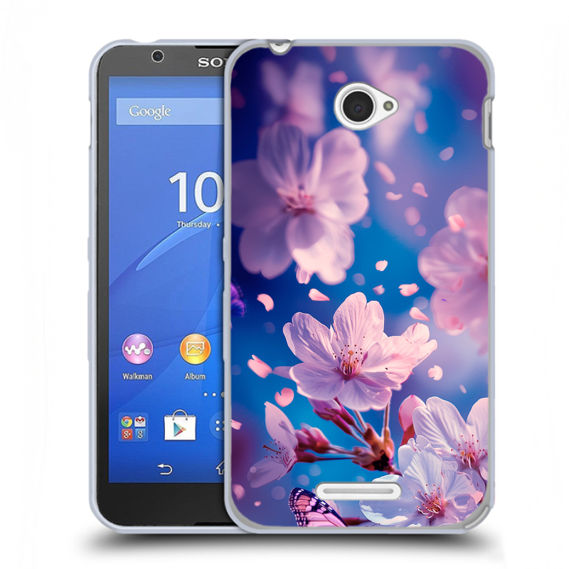 Пластиковый чехол на Sony Xperia E4 с принтом цветы бабочки Пластиковый чехол на Sony Xperia E4 с принтом цветы бабочки