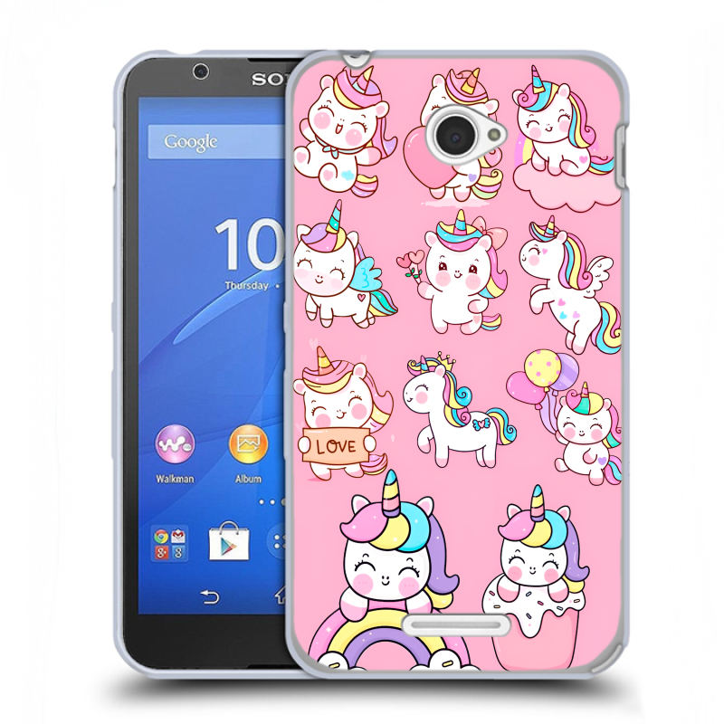 Пластиковый чехол на Sony Xperia E4 с принтом Единороги и радуга Пластиковый чехол на Sony Xperia E4 с принтом Единороги и радуга