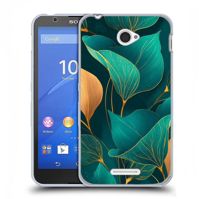 Пластиковый чехол на Sony Xperia E4 с принтом Листья и золото Пластиковый чехол на Sony Xperia E4 с принтом Листья и золото
