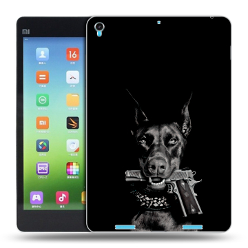 Силиконовый чехол на планшета Xiaomi MiPad с принтом Доберман и пистолет