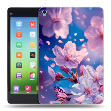 Силиконовый чехол на Xiaomi MiPad с принтом цветы бабочки