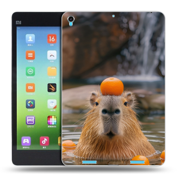 Силиконовый чехол на Xiaomi MiPad с принтом Капибара с апельсином