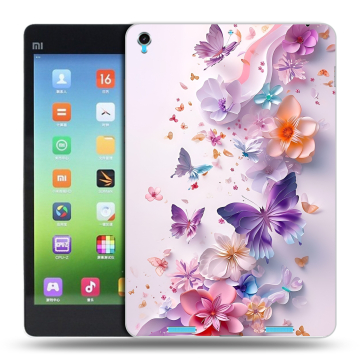 Силиконовый чехол на Xiaomi MiPad с принтом цветы бабочки