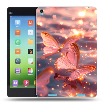Силиконовый чехол на Xiaomi MiPad с принтом бабочки розовые