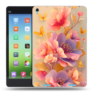 Силиконовый чехол на Xiaomi MiPad с принтом Цветы и бабочки