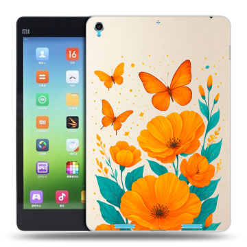 Силиконовый чехол на Xiaomi MiPad с принтом цветы бабочки