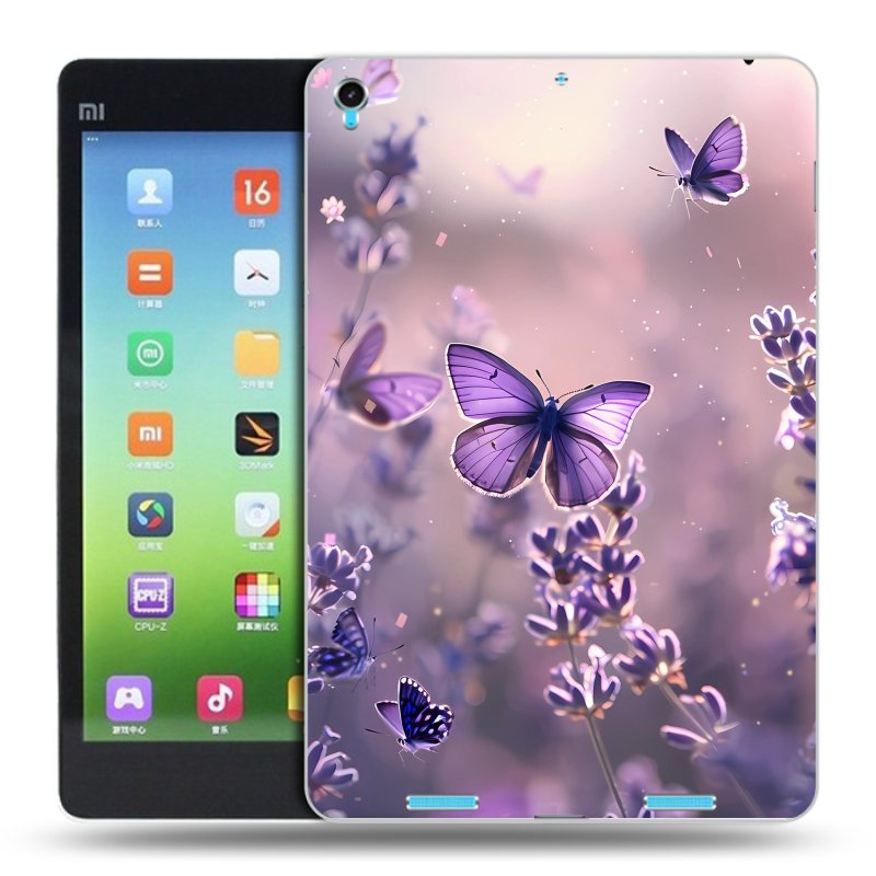 Силиконовый чехол на Xiaomi MiPad с принтом бабочки и лаванда Силиконовый чехол на Xiaomi MiPad с принтом бабочки и лаванда