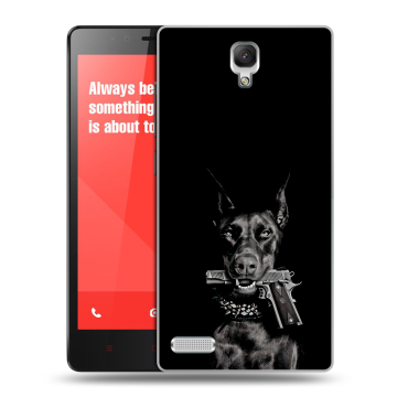Пластиковый чехол на Xiaomi RedMi Note с принтом Доберман и пистолет Пластиковый чехол на Xiaomi RedMi Note с принтом Доберман и пистолет