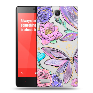 Пластиковый чехол на Xiaomi RedMi Note с принтом Бабочки и цветы Пластиковый чехол на Xiaomi RedMi Note с принтом Бабочки и цветы