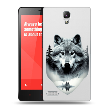 Пластиковый чехол на Xiaomi RedMi Note с принтом Волк в лесу Пластиковый чехол на Xiaomi RedMi Note с принтом Волк в лесу