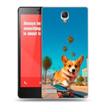 Пластиковый чехол на Xiaomi RedMi Note с принтом Корги на скейте Пластиковый чехол на Xiaomi RedMi Note с принтом Корги на скейте