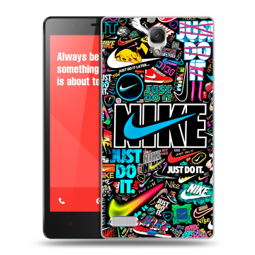 Пластиковый чехол на Xiaomi RedMi Note с принтом найк nike черный Пластиковый чехол на Xiaomi RedMi Note с принтом найк nike черный