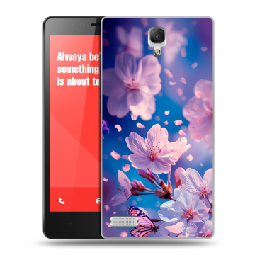 Пластиковый чехол на Xiaomi RedMi Note с принтом цветы бабочки Пластиковый чехол на Xiaomi RedMi Note с принтом цветы бабочки