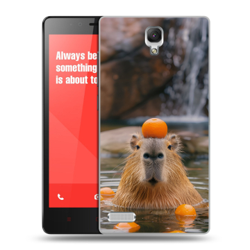 Пластиковый чехол на Xiaomi RedMi Note с принтом Капибара с апельсином
