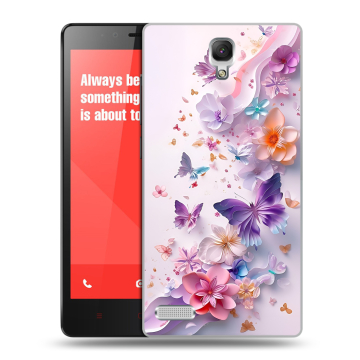 Пластиковый чехол на Xiaomi RedMi Note с принтом цветы бабочки Пластиковый чехол на Xiaomi RedMi Note с принтом цветы бабочки